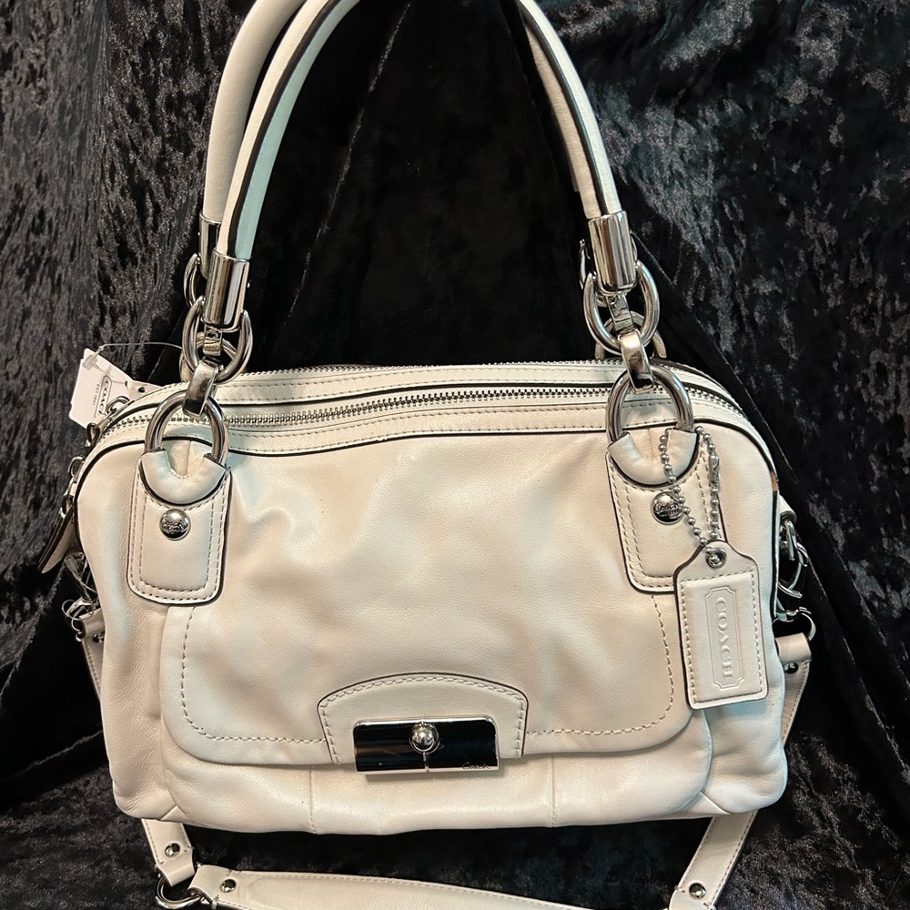 New Coach Kristin Double Zip White Leather Satchel Tote Bag Purse